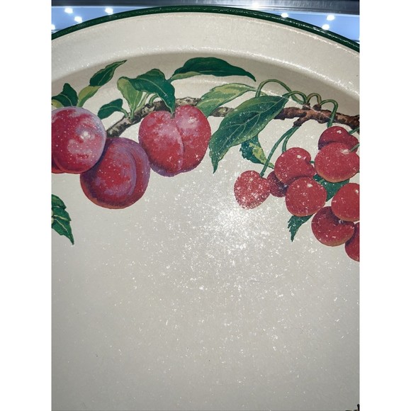 Vintage Potpourri Press Metal Tray Summer Fruits 1991 Green Red Peach 13.5” - Picture 4 of 12